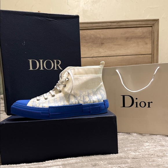 Dior Blue and White High-Top Sneakers - Picture 1 of 6